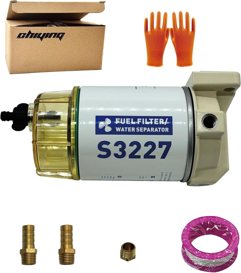 chiying S3227 Fuel Filter Water Separator Replacement for Marine Outboard Motor Mercury with 3/8" Barb x 1/4" NPT Fittings Replaces 320R, 490R-RAC-01,18-7948,9-37882,18-7922,18-7922-1. - Image 1